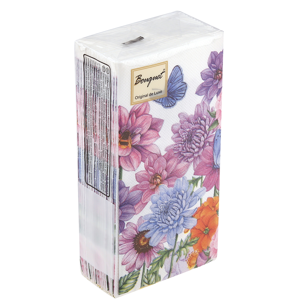 Салфетки бумажные "Bouquet Original de Luxe" 33х33см, 2-х слойные, 20 штук в упаковке, 100% целлюлоза, "Чудесный букет" (Россия)