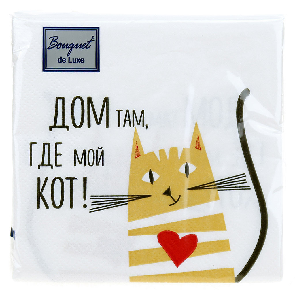 Салфетки бумажные "Bouquet de Luxe" 24х24см, 3-х слойные, 25 штук в упаковке, 100% целлюлоза, "Сладкие пирожные" (Россия)