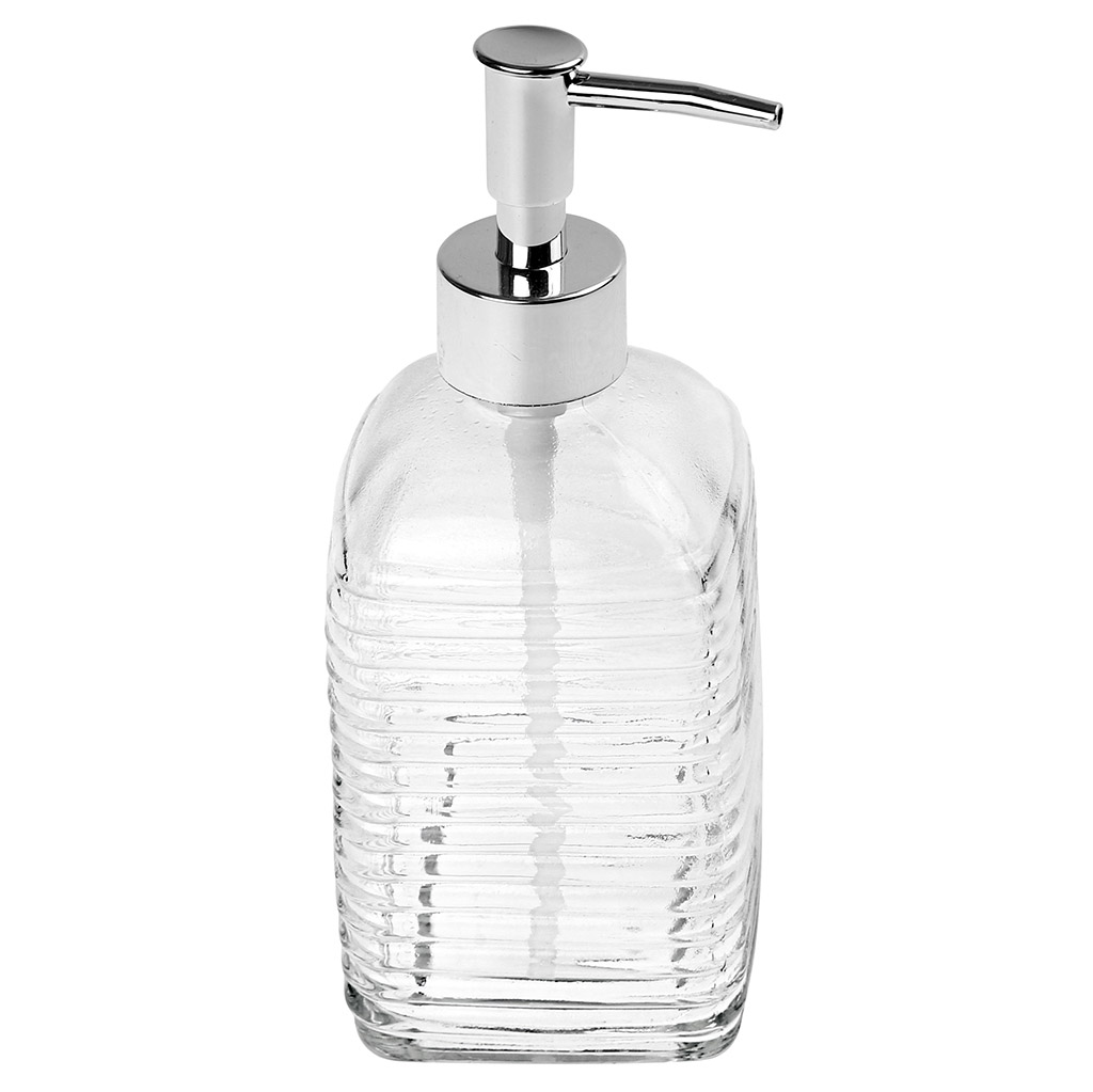 Дозатор для жидкого мыла пластмассовый "Озеро" 500мл, 7х7см h19,5см, корпус стекло (Китай)