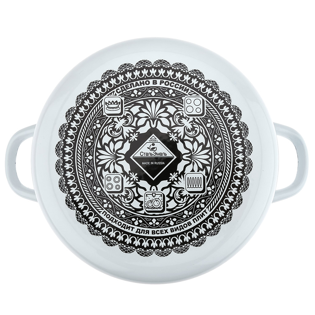 "Мозаика" Кастрюля эмалированная 5л, д26см, h12,5см, цилиндрическая форма, металлическая крышка, белый (Россия)