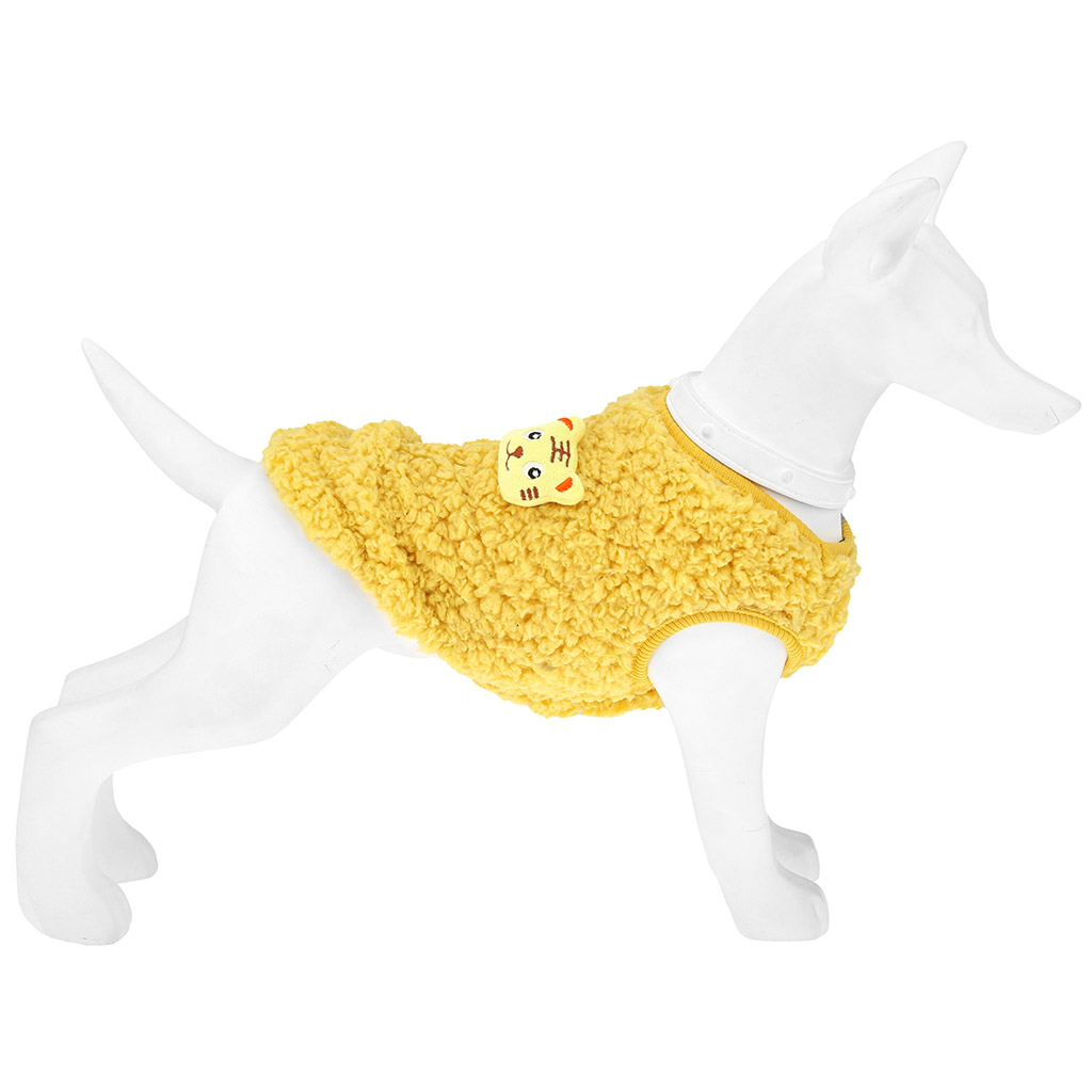 "Пэт тойс (Pet toys)" Одежда для собаки "Жилетка" с декором - тигр, р-р XL, длина спинки 32см/обхват груди 40см/обхват шеи 22см, цвет-желтый, искусственный мех (100% полиэстер) (Китай)