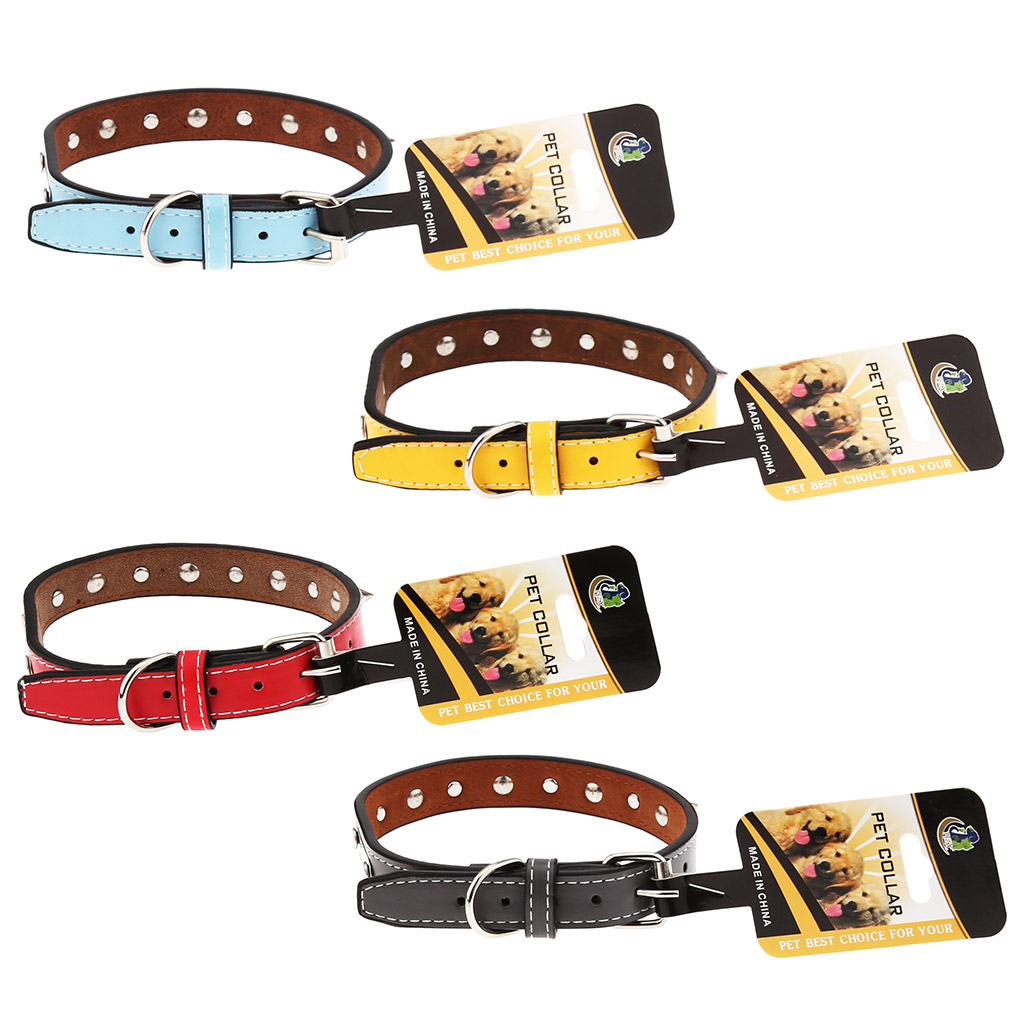 "Пэт тойс (Pet toys)" Ошейник для собаки "Шипы, следы" 1,9х45см, металлическая застежка, под кожу, металл декор, на картоне, цвета в ассортименте: красный, серый, голубой, желтый (Китай)
