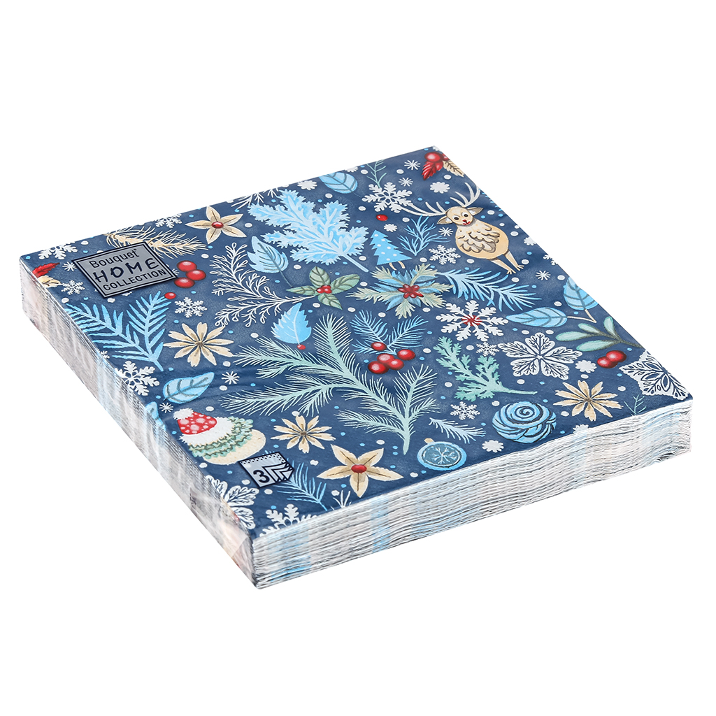 Салфетки бумажные "Bouquet Home Collection Classic" 33х33см, 3-х слойные, 20 штук в упаковке, 100% целлюлоза, "Зимний орнамент" (Россия)
