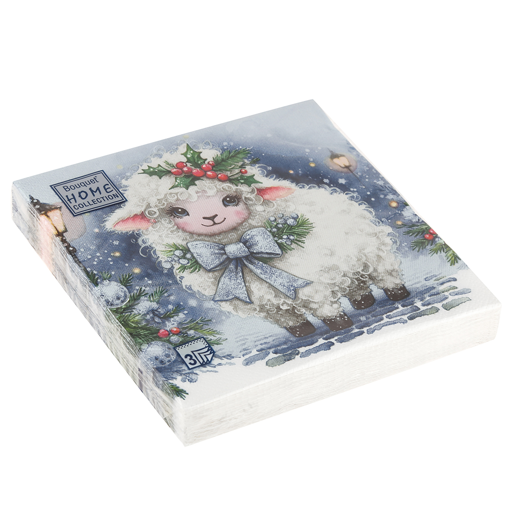Салфетки бумажные "Bouquet Home Collection Classic" 33х33см, 3-х слойные, 20 штук в упаковке, 100% целлюлоза, "Красавица овечка" (Россия)