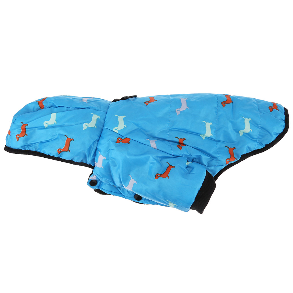 "Пэт тойс (Pet toys)" Одежда для собаки "Куртка" с капюшоном, с метал. кольцом, с принтом, на кнопках, р-р S, длина спинки 18см/обхват груди 30см/обхват шеи 26см, цвет-голубой, плащевка/синтепон/флис (100% полиэстер) (Китай)