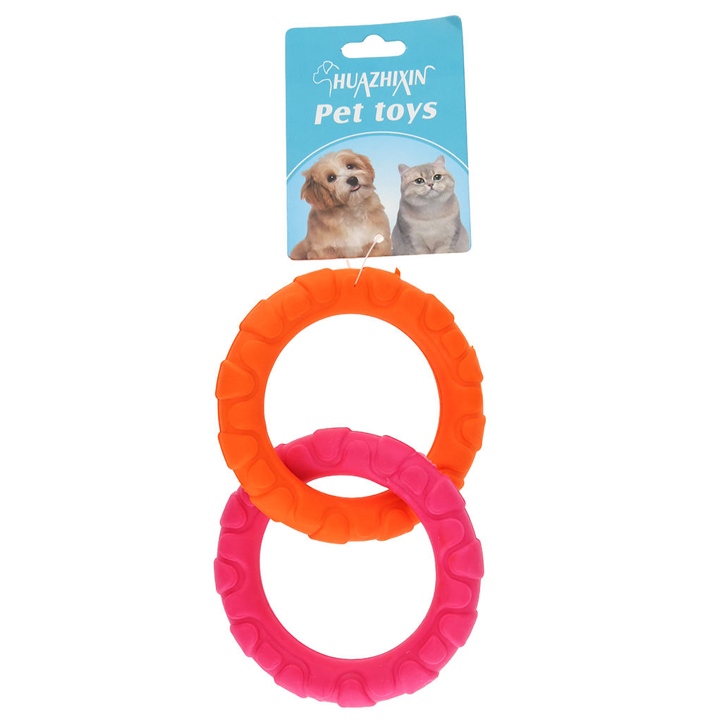 Игрушка для собаки "2 Кольца" д9,3см h1,5см, общий размер 15х9,3х4см, резиновая, на картоне, цвета микс, "Пэт тойс (Pet toys)" (Китай)