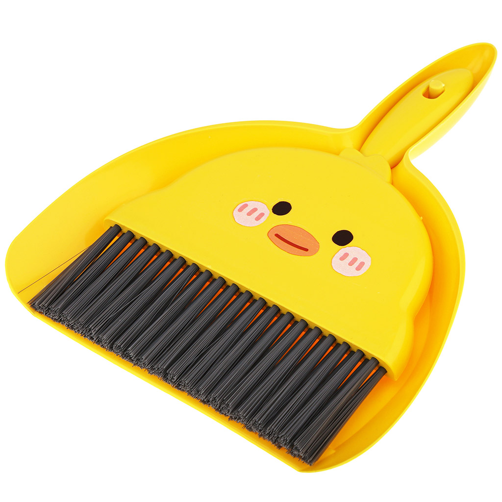Комплект кухонный для уборки пластмассовый: совок 18,2х12,7(23,2)х2,5см + сметка 21,2х14,9х1см, ворс ПВХ 5см "Утенок" с деколью, цвет - желтый, в п/эт пакете (Китай)