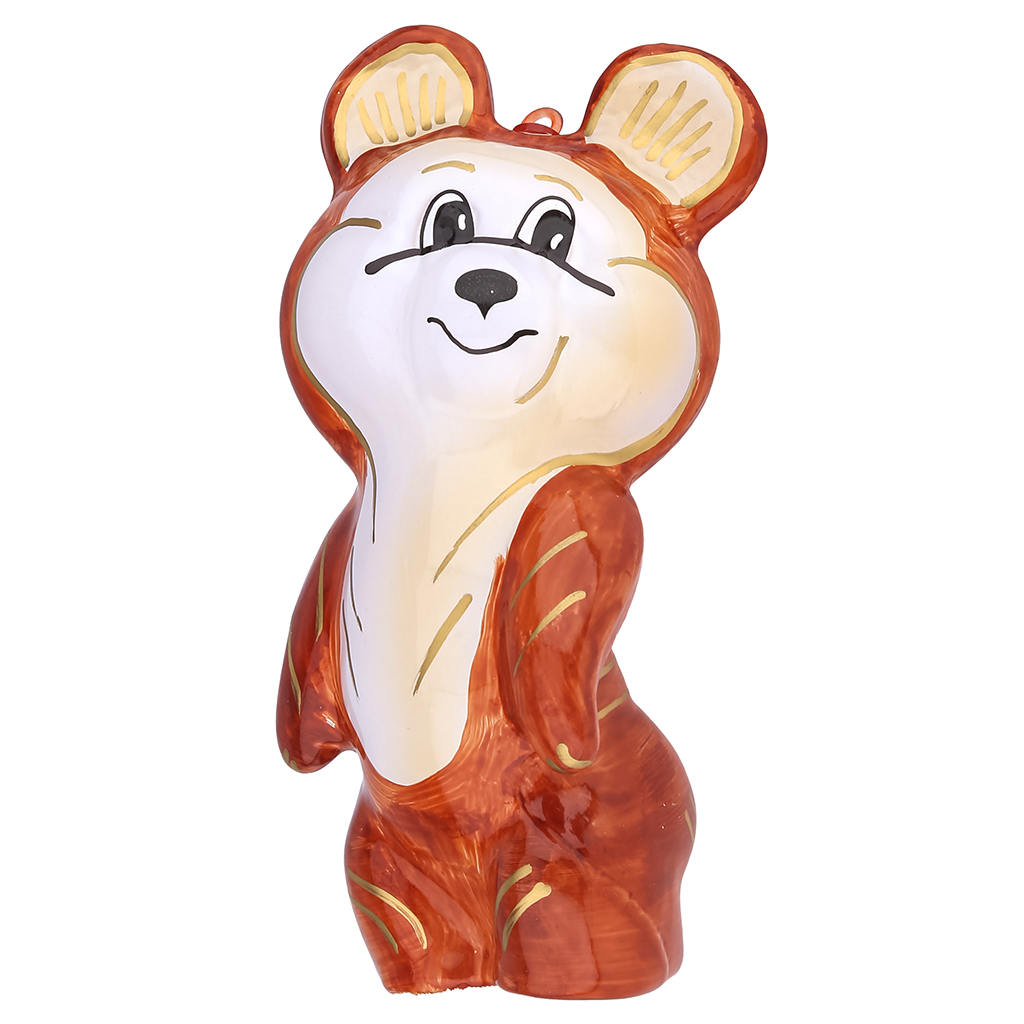 Елочная игрушка фигурка стеклянная "Мишка", h11,5см, ручная художественная роспись, подарочная упаковка (Россия)