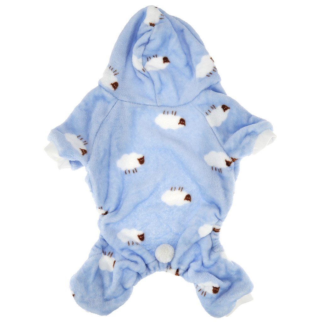 "Пэт тойс (Pet toys)" Одежда для собаки "Комбинезон" "Овечка" с капюшоном, с хвостиком, на кнопках, р-р M, длина спинки 24см/обхват груди 38см/обхват шеи 30см, цвет-голубой, плюш (100% полиэстер) (Китай)