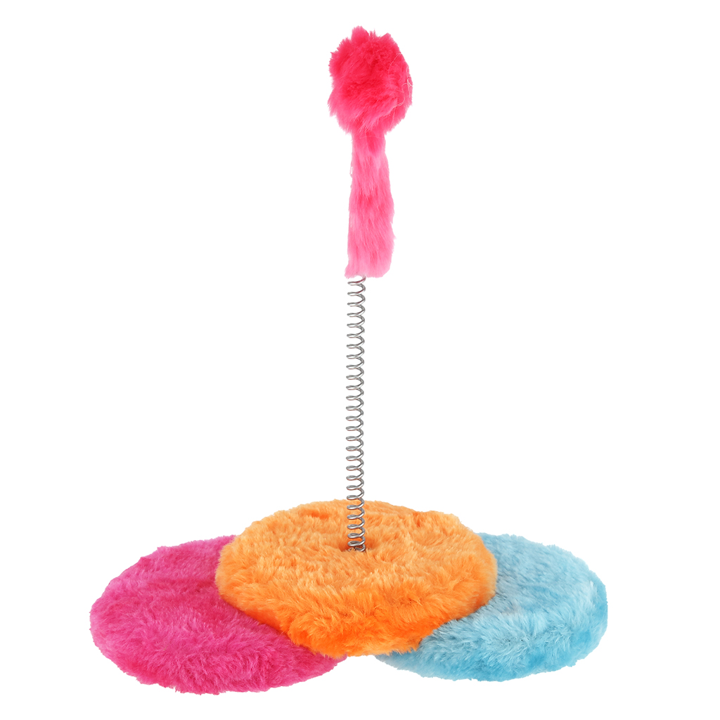 Игрушка для кошки "Мышка на пружинке" 26см, напольная, основание 20,5х10х3,5см ДВП/искусственный мех (полиэстер), разноцветный, в пакете (Китай)