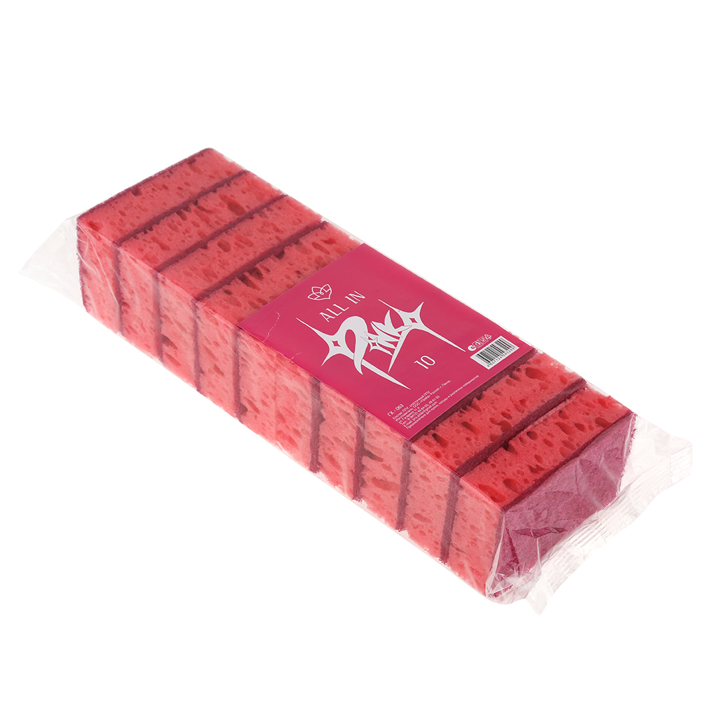 Губка для посуды "Крупнопористая" 9,5х6,5х3см, пенополиуретан, абразивное полотно, плотность 450г/м2, набор 10шт, цвета микс (Россия)