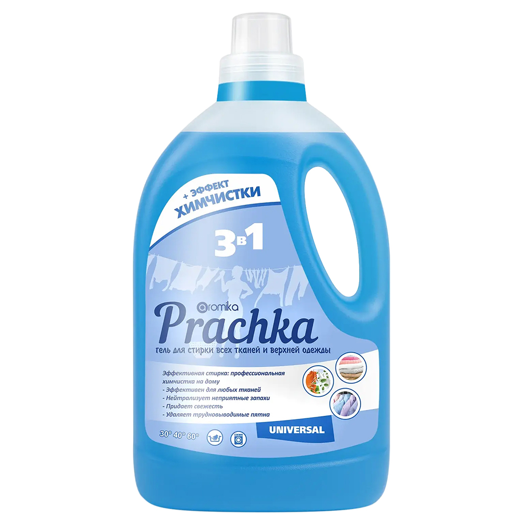 Гель для стирки белья "Prachka" 3,3л, 18х12х34см, для стирки всех тканей, удаляет трудновыводимые пятна, придает свежесть и нейтрализует неприятные запахи, UNIVERSAL (Казахстан)