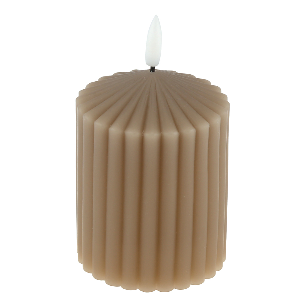 Свеча восковая, интерьерная, светодиодная на батарейках д7,4см h10(12,5)см, свет теплый, с мерцанием, цвет бежевый, питание от 2-х батареек АА (в комплект не входят), в коробке (Китай)