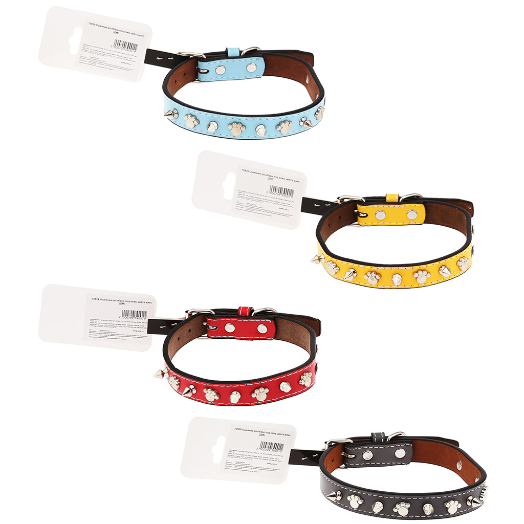 "Пэт тойс (Pet toys)" Ошейник для собаки "Шипы, следы" 1,9х45см, металлическая застежка, под кожу, металл декор, на картоне, цвета в ассортименте: красный, серый, голубой, желтый (Китай)