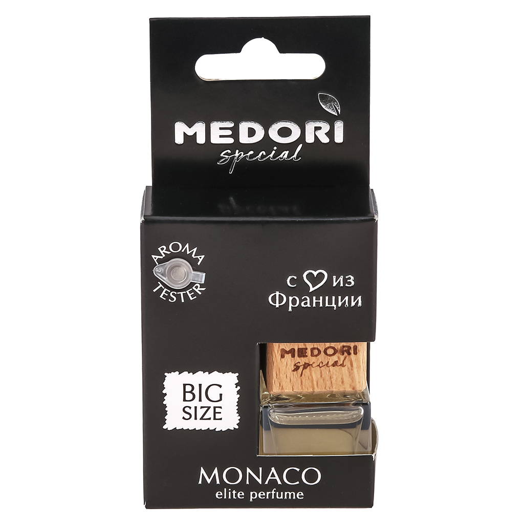 Ароматизатор автомобильный подвесной "Бутылочка" "Monaco" 3х5,5х11см, на шнурке, парфюм, с пробником аромата, в блистере, "Medori" (Россия)