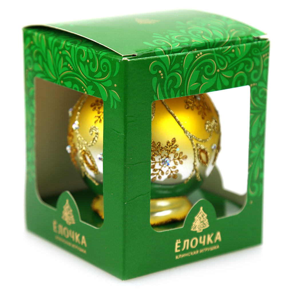 Елочная игрушка шар стеклянная "Эхо" д7,5см, юбка-колокольчик, ручная художественная роспись, подарочная упаковка (Россия)