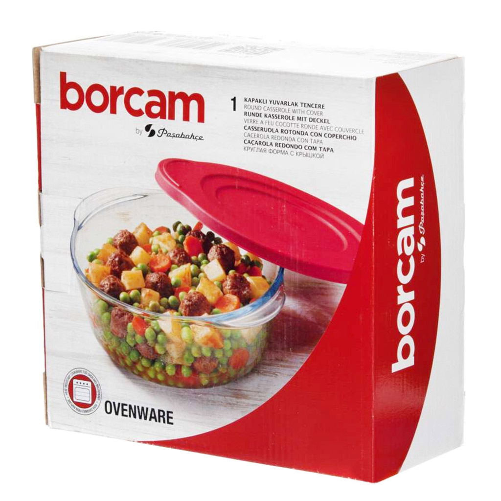 "Боркам (Borcam)" Форма стеклянная жаропрочная 1,45л, пластмассовая крышка, цветная коробка, Pasabahce (Турция)
