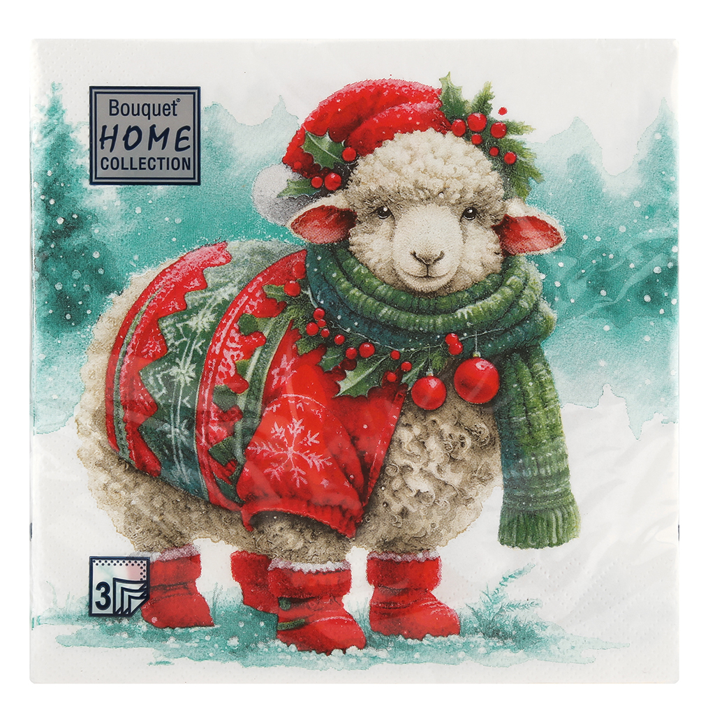 Салфетки бумажные "Bouquet Home Collection Classic" 33х33см, 3-х слойные, 20 штук в упаковке, 100% целлюлоза, "Модная овечка" (Россия)