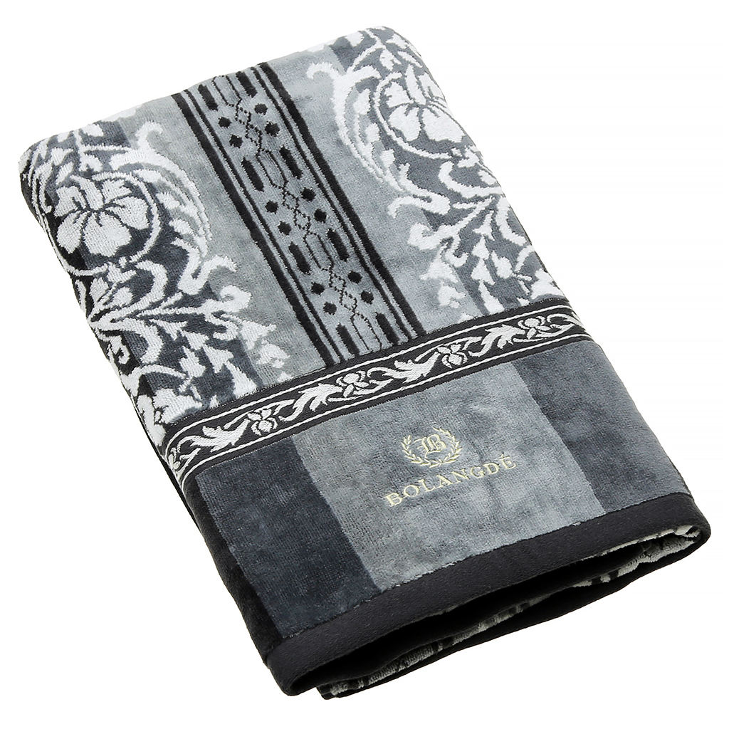"Missoni-3025" Полотенце махровое 70х140см, плотность 375гр/м2, 100% хлопок, велюр, серый (синий), Bolangde (Китай)