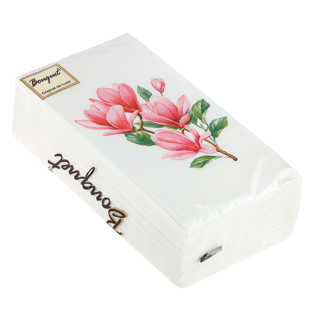 Салфетки бумажные "Bouquet Original de Luxe" 33х33см, 2-х слойные, 20 штук в упаковке, 100% целлюлоза, "Магнолия" (Россия)