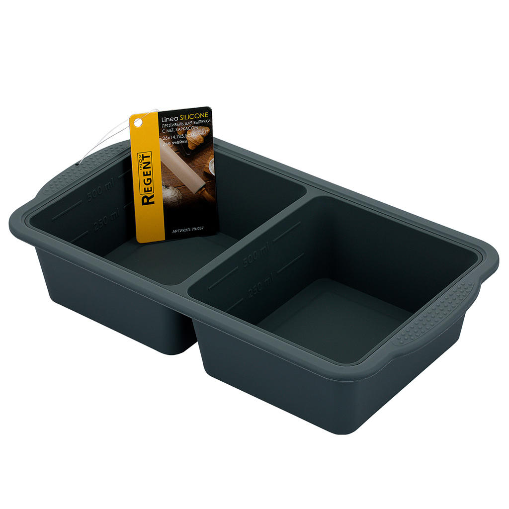 Противень силиконовый "Linea Silicone" 26х14,7х5,5см, с металлическим каркасом, 2 ячейки, прямоугольный, синий, "Regent" (Китай)