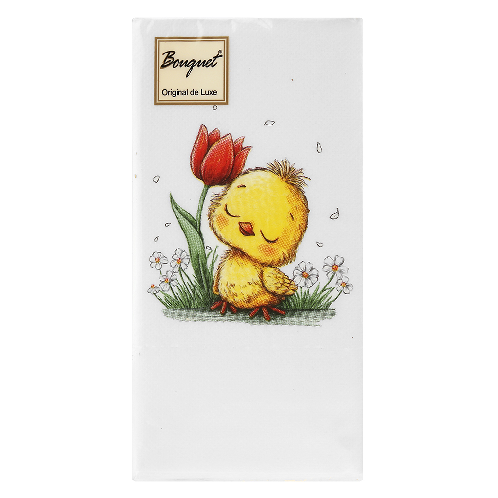 Салфетки бумажные "Bouquet Original de Luxe" 33х33см, 2-х слойные, 20 штук в упаковке, 100% целлюлоза, "Милый цыпленок" (Россия)