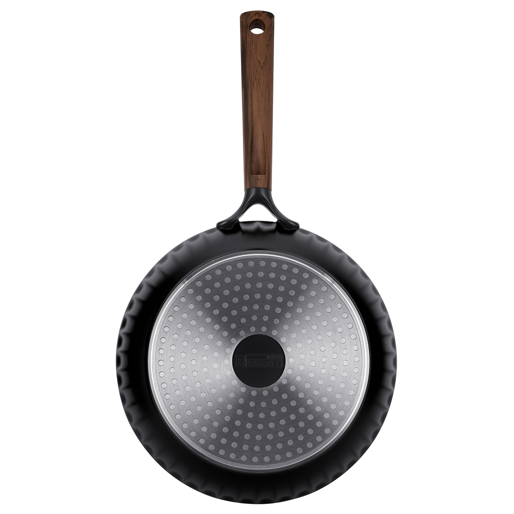 Сковорода с антипригарным покрытием "Fiamma" д28см, h5,9см, s1,6мм, дно s4,5мм, литой алюминий, бакелитовая ручка с покрытием "soft-touch" 20,5см, капсульное дно, "Regent" (Китай) Подходит для всех видов плит, включая индукционную.