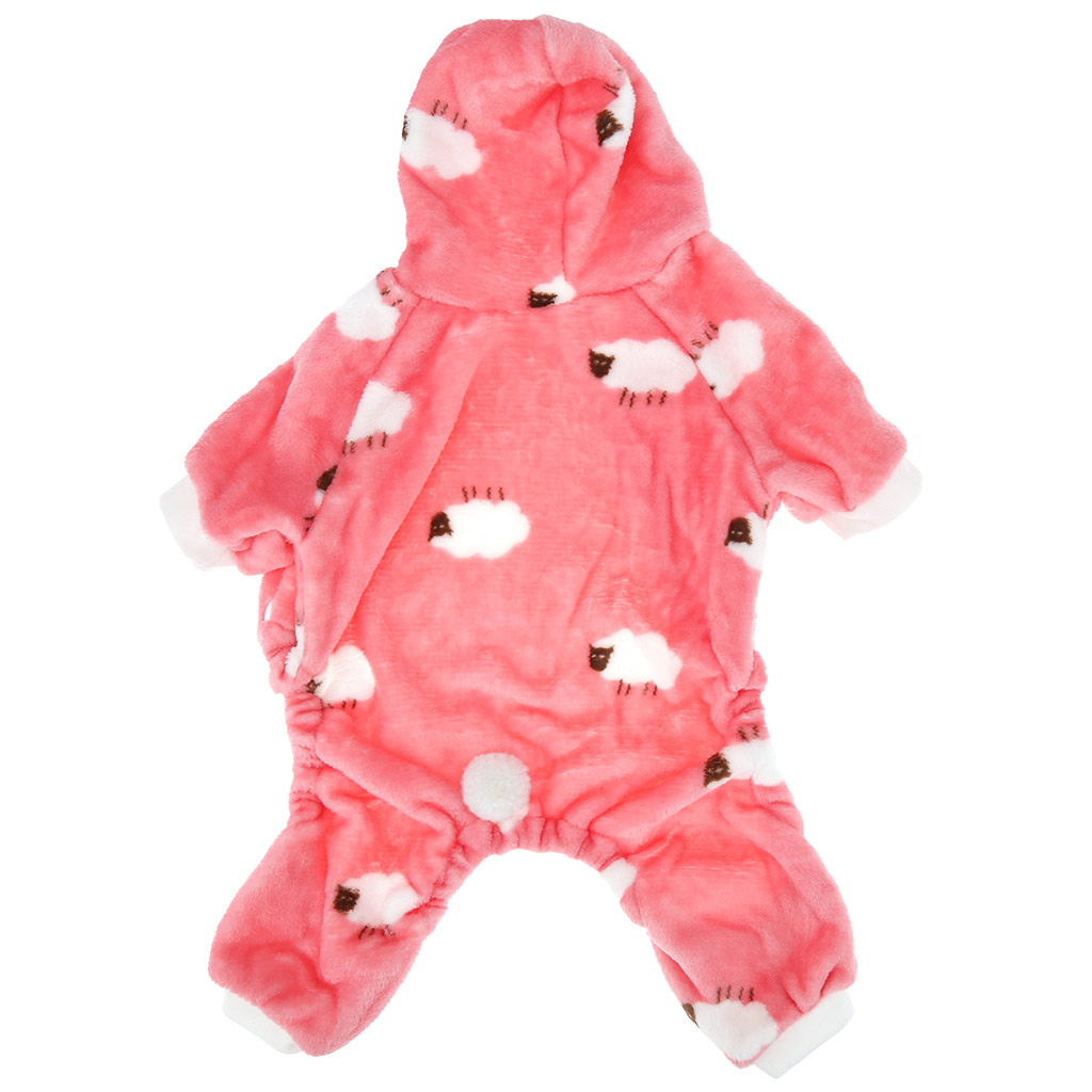"Пэт тойс (Pet toys)" Одежда для собаки "Комбинезон" "Овечка" с капюшоном, с хвостиком, на кнопках, р-р L, длина спинки 30см/обхват груди 40см/обхват шеи 32см, цвет-розовый, плюш (100% полиэстер) (Китай)