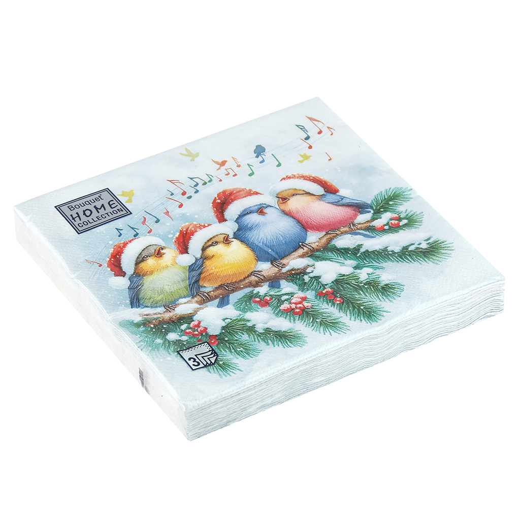 Салфетки бумажные "Bouquet Home Collection Classic" 33х33см, 3-х слойные, 20 штук в упаковке, 100% целлюлоза, "Новогодний квартет" (Россия)