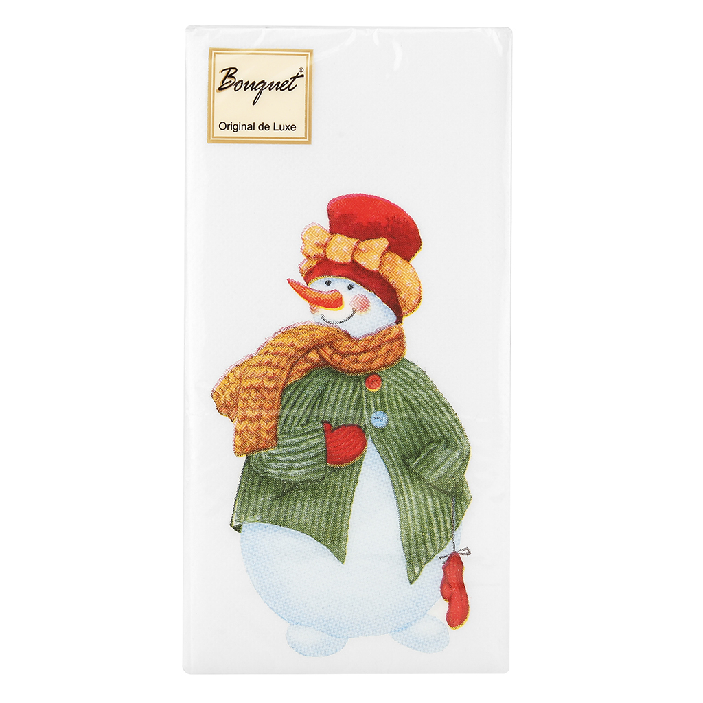 Салфетки бумажные "Bouquet Original de Luxe" 33х33см, 2-х слойные, 20 штук в упаковке, 100% целлюлоза, "Забавные снеговики" (Россия)