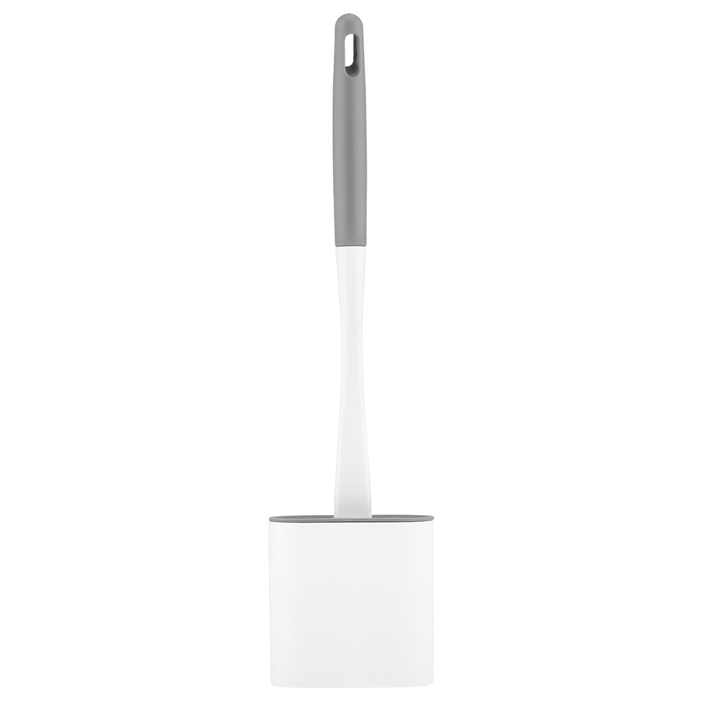 Ерш для унитаза силиконовый "Ультра" 39см, 8,5х2см, съемная пластмассовая ручка, с пластмассовой подставкой 9,8х4,3х10см с пластмассовой вставкой, общая h40см, белый, крючок для крепления к стене в комплекте (Китай)