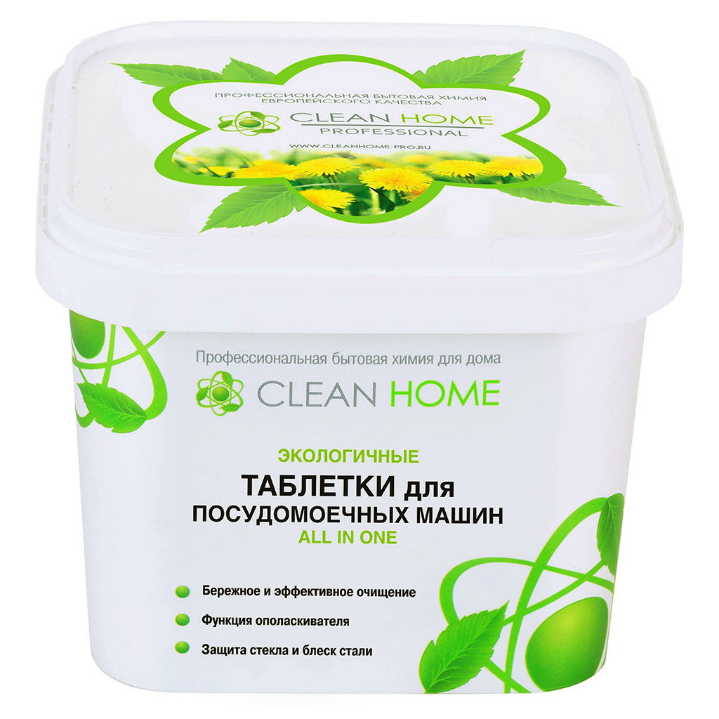 Таблетки для посудомоечных машин 30шт "All in one", 12,5х12,5х10,2см, "Clean Home" (Россия)