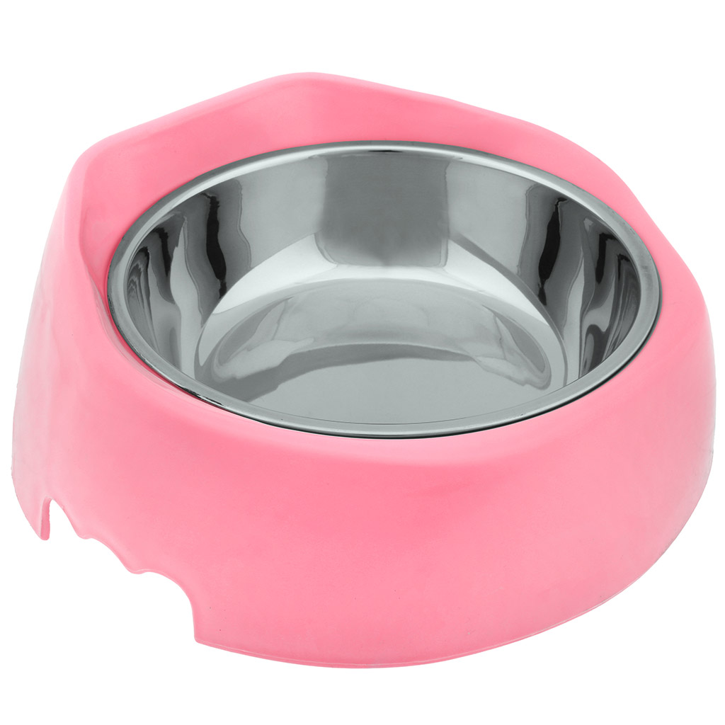 "Пэт тойс (Pet toys)" Миска для кормления животных из нержавеющей стали "Сема" 0,2л, д10,8см h3,1см, пластмассовая подставка 15х15,3см h3,8-6,5см, прорезиненные ножки, цвета в ассортименте: розовый, салатовый, бирюзовый (Китай)