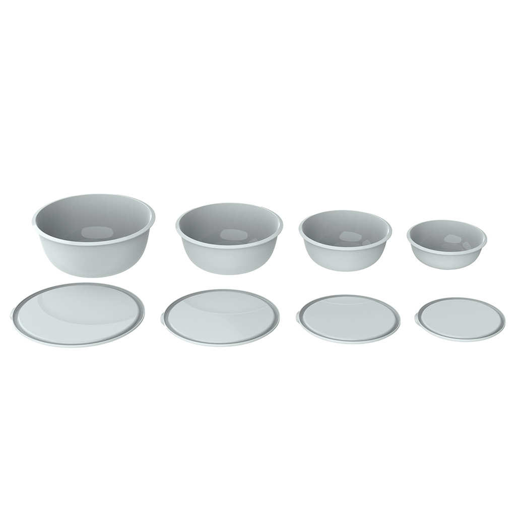 Миска пластмассовая "Шарм" набор 4шт: 1,3л, 2,3л, 3,7л, 5,6л, с крышкой, полипропилен, серый (Россия)