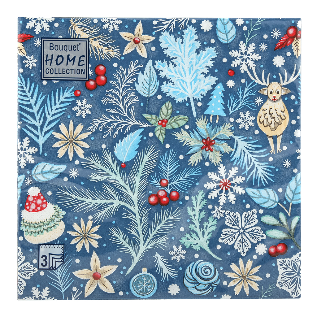 Салфетки бумажные "Bouquet Home Collection Classic" 33х33см, 3-х слойные, 20 штук в упаковке, 100% целлюлоза, "Зимний орнамент" (Россия)