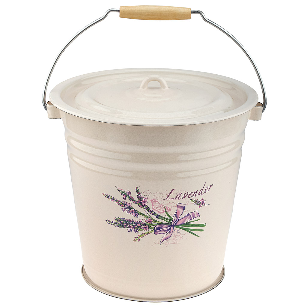 "Лаванда" Ведро эмалированное 12л, s0,8мм, металлическая крышка, прутковая подвижная ручка с пластмассовой ручкой (Россия)