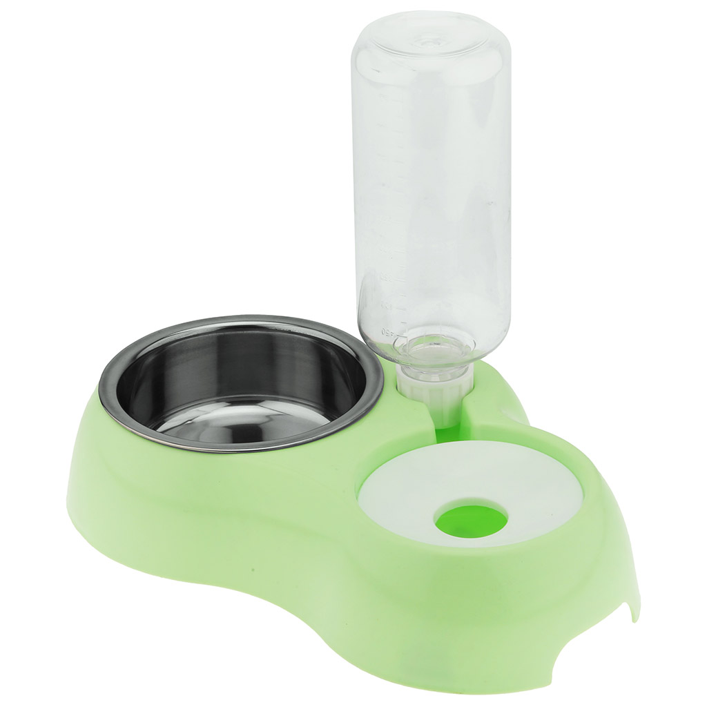 "Пэт тойс (Pet toys)" Миска для кормления животных пластмассовая 0,18/0,45л 27,5х18см h22,5см, двойная, с автопоилкой 0,5л, миска-вставка из нержавеющей стали 0,4л д12,8см h4,7см, прорезиненные ножки, цвета в ассортименте: розовый, салатовый, бирюзов