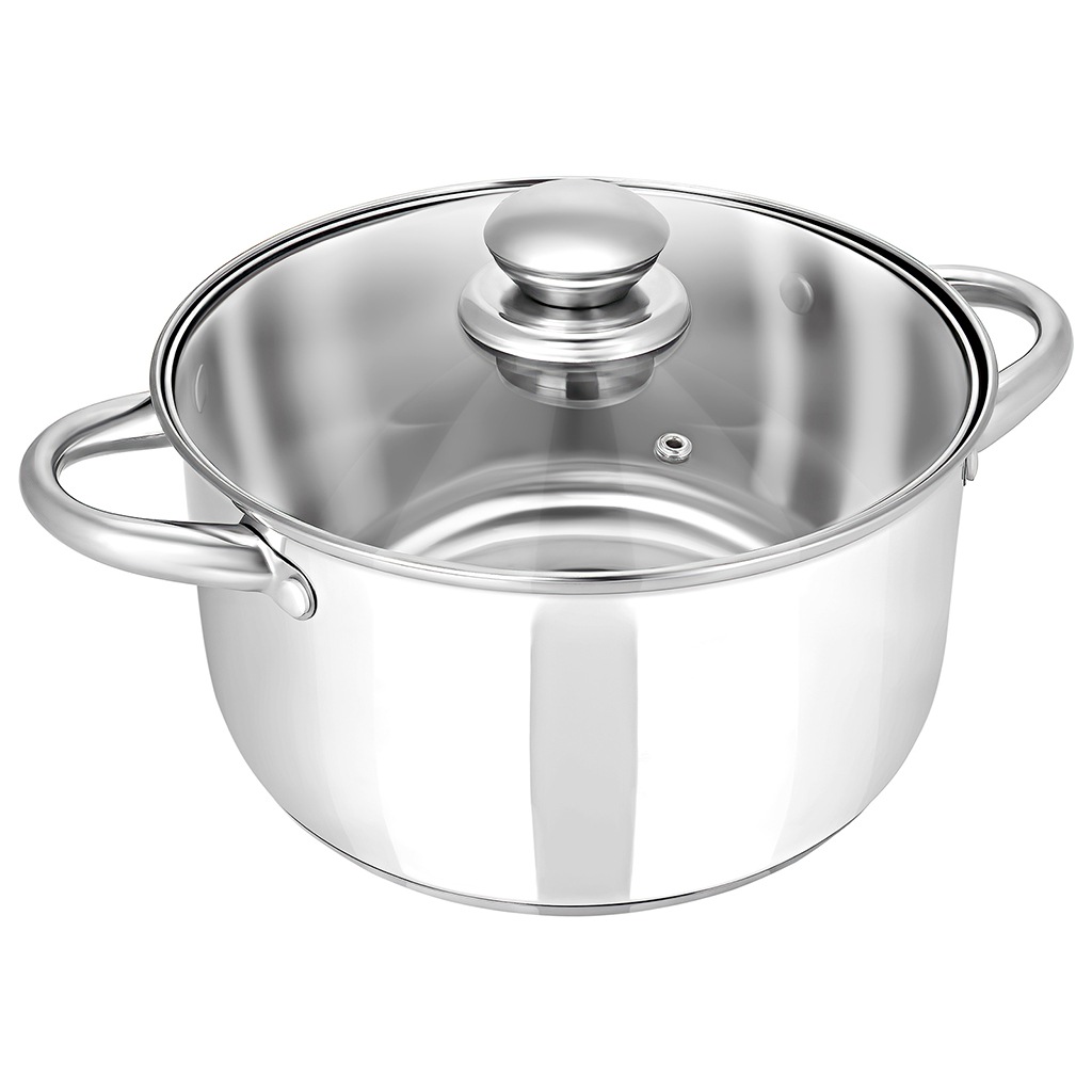 Кастрюля из нержавеющей стали "Greta" 6,0л, д21,3см, h13,4см, s0,4см, дно s1,3см, стеклянная крышка, "Appetite" (Китай)