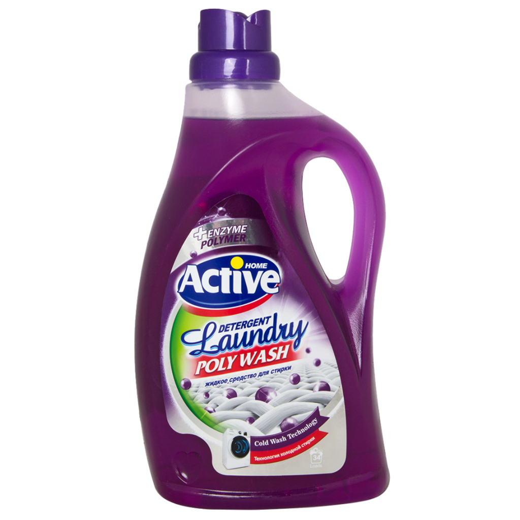 Гель для стирки белья "Active" 2,5л, 17х10х32см, концентрат, универсальный, технология холодной стирки, "Poly Wash" Лаванда, Purple (Иран)