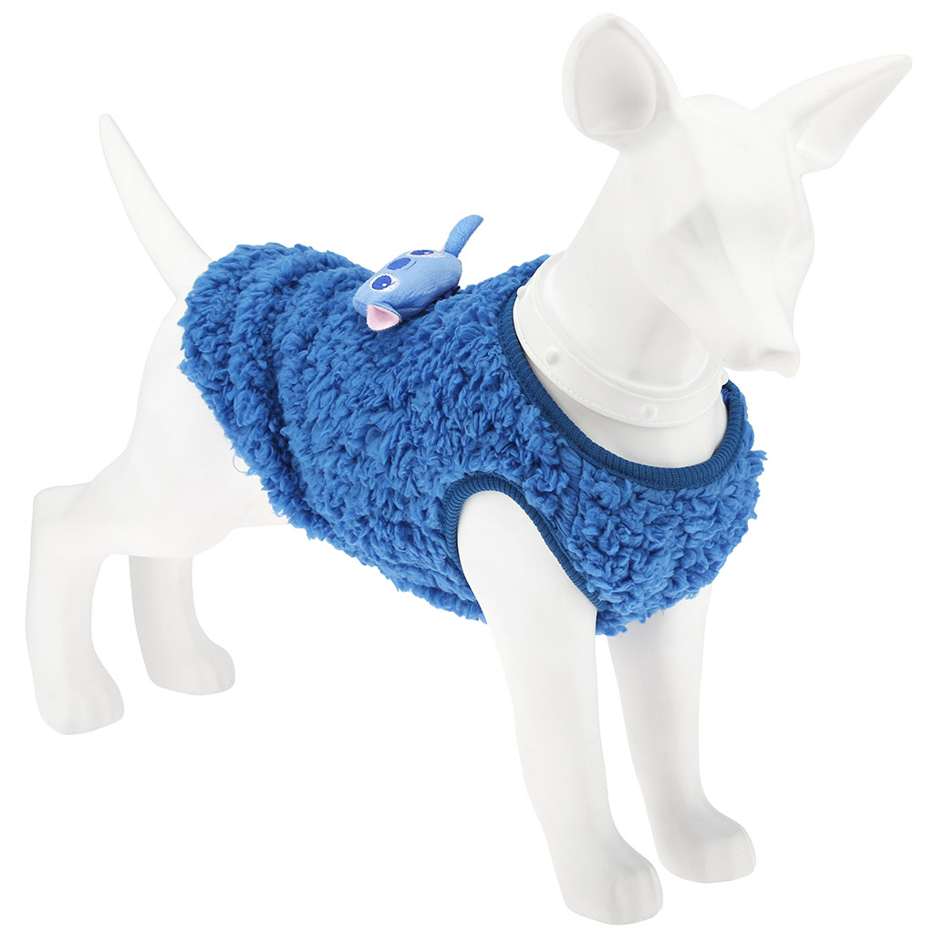 "Пэт тойс (Pet toys)" Одежда для собаки "Жилетка" с декором - коала, р-р  XL, длина спинки 32см/обхват груди 40см/обхват шеи 22см, цвет-синий, искусственный мех (100% полиэстер) (Китай)