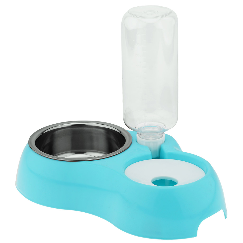 "Пэт тойс (Pet toys)" Миска для кормления животных пластмассовая 0,18/0,45л 27,5х18см h22,5см, двойная, с автопоилкой 0,5л, миска-вставка из нержавеющей стали 0,4л д12,8см h4,7см, прорезиненные ножки, цвета в ассортименте: розовый, салатовый, бирюзов