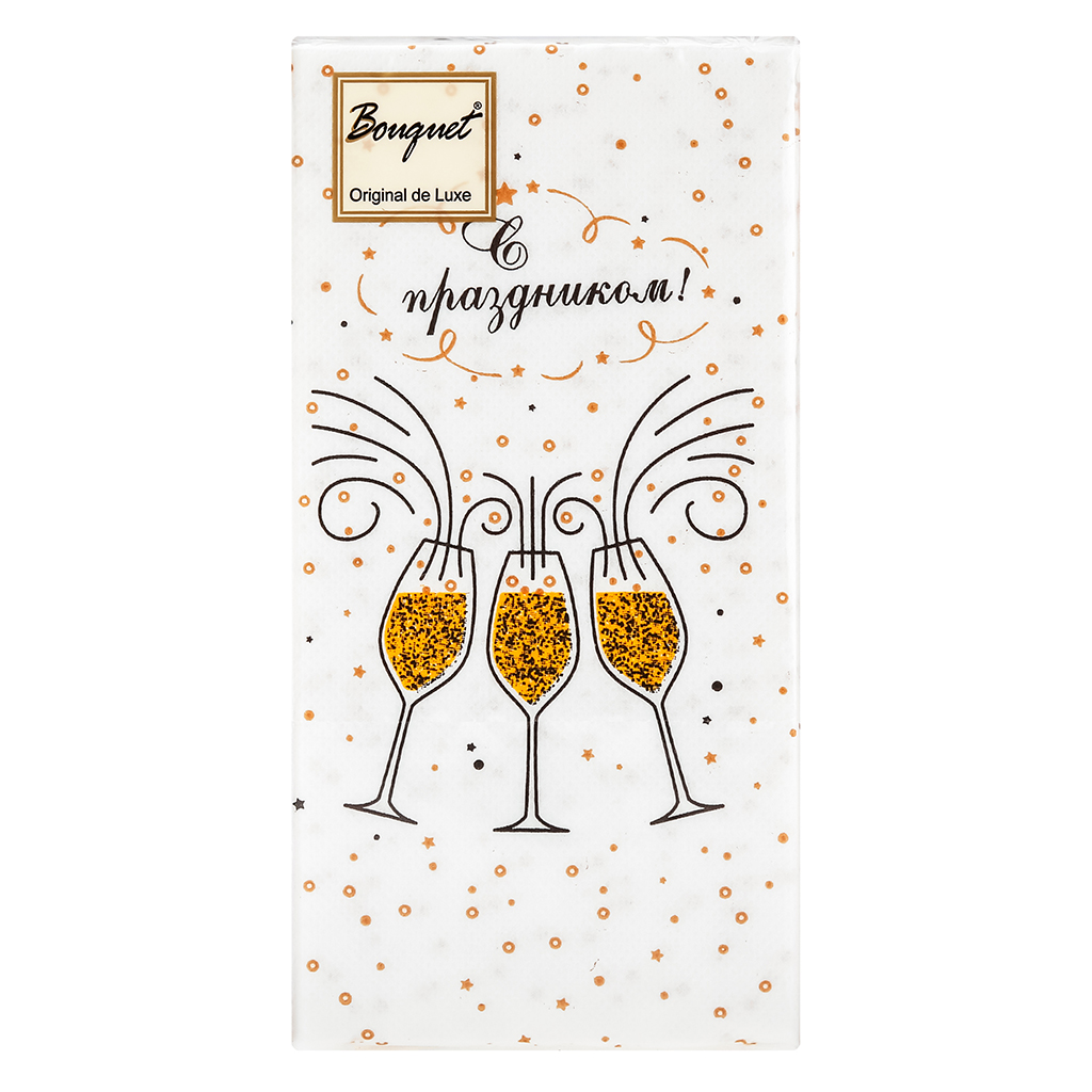Салфетки бумажные "Bouquet Original de Luxe" 33х33см, 2-х слойные, 20 штук в упаковке, 100% целлюлоза, "Шампанское" (Россия)