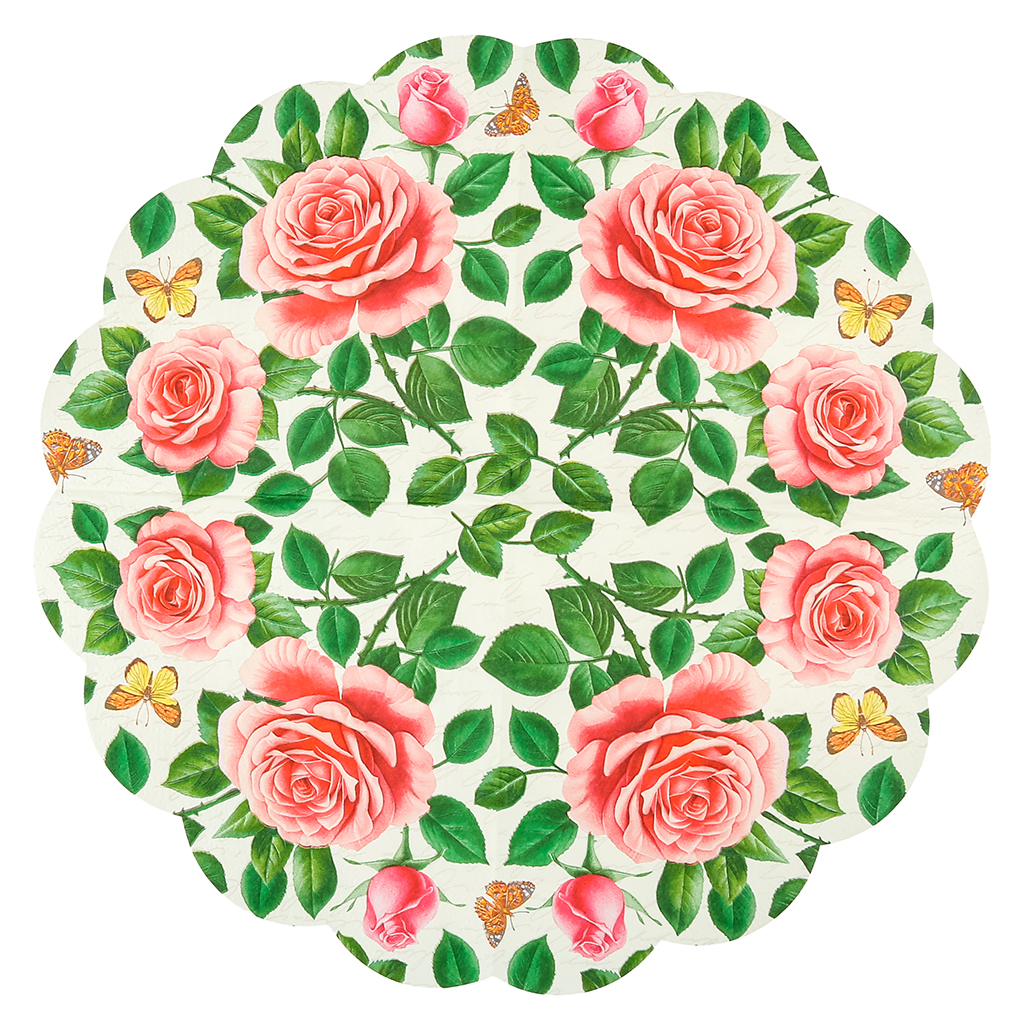 Салфетки бумажные "Art Bouquet Rondo" д32см, 3-х слойные, 12 штук в упаковке, 100% целлюлоза, "Райские розы" (Россия)