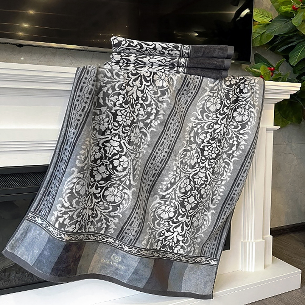"Missoni-3025" Полотенце махровое 70х140см, плотность 375гр/м2, 100% хлопок, велюр, серый (синий), Bolangde (Китай)