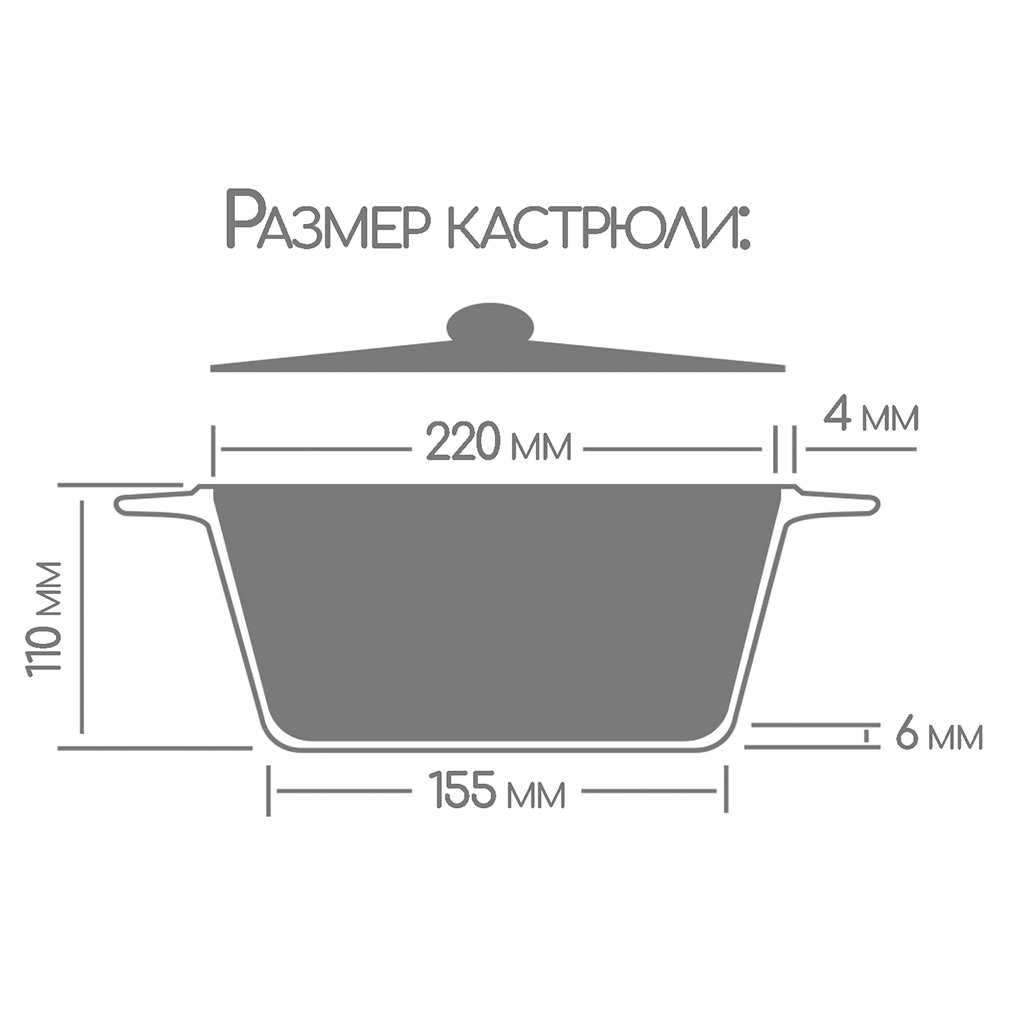 Кастрюля  с антипригарным покрытием 2л, д22см "Классик", h11см, s0,4см, литые ручки, стеклянная крышка с пароотводом, форма "Классик волна", подарочная упаковка (Россия)