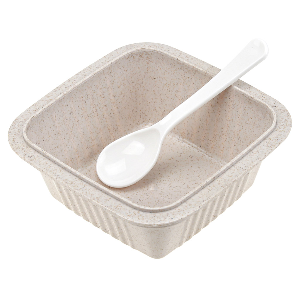 Ланч-бокс для продуктов пластмассовый "Эко дом" 0,55л, 14х14см h8,5см, с ложкой 13см, крышка прозрачная, с клипсами, с уплотнителем, цвета в ассортименте: бежевый, розовый, голубой (Китай) Пластик с добавлением пшеничных волокон.