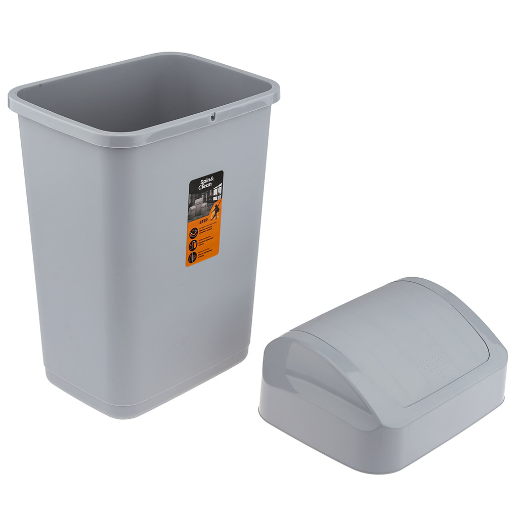 "Spin&Clean" Ведро для мусора с плавающей крышкой пластмассовое "Step" 50л, 30,5х39,5х64,5см, серый (Россия)