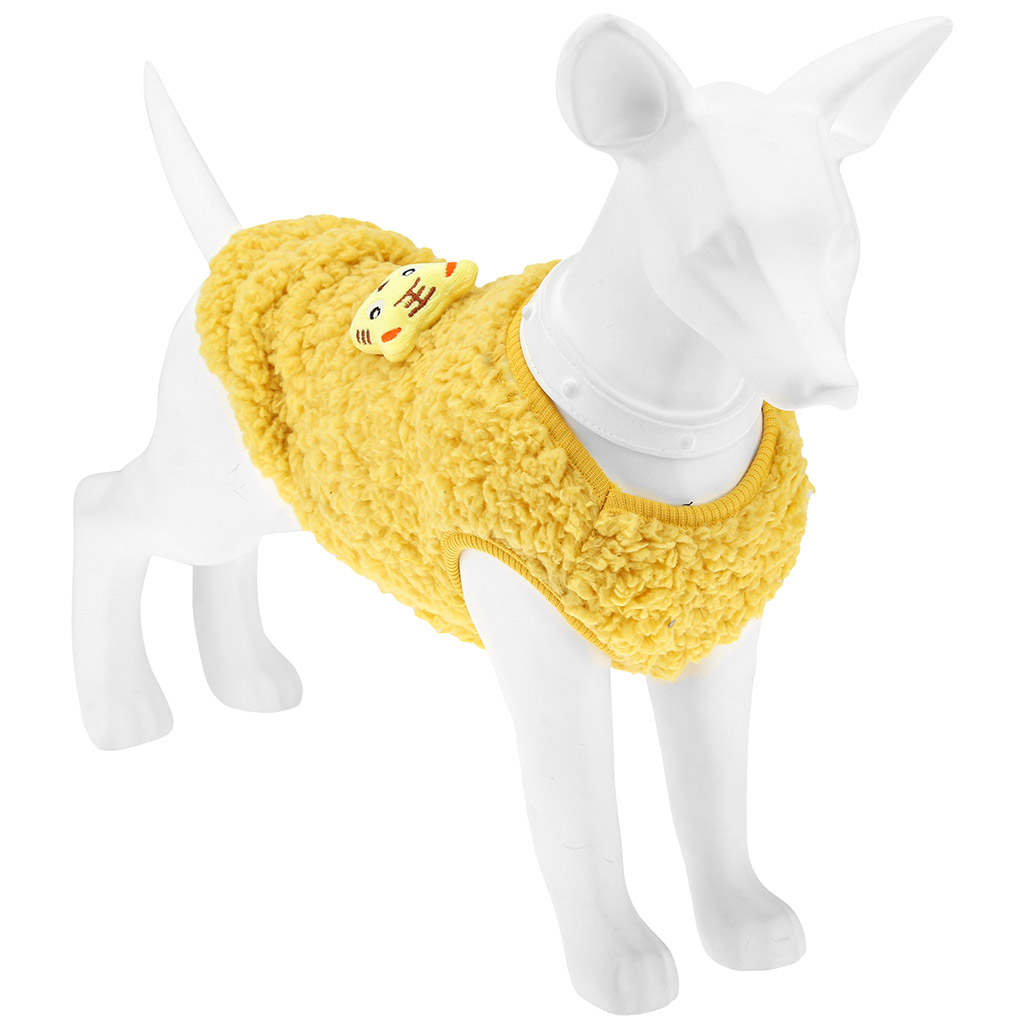 "Пэт тойс (Pet toys)" Одежда для собаки "Жилетка" с декором - тигр, р-р 2XL, длина спинки 34см/обхват груди 42см/обхват шеи 22см, цвет-желтый, искусственный мех (100% полиэстер) (Китай)