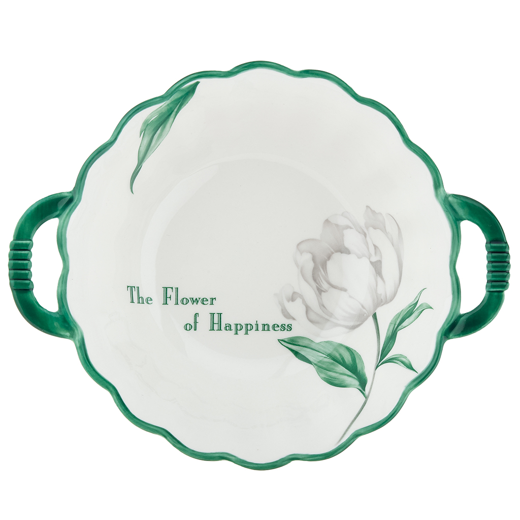 "Зе Флауэр оф Хепинис (The Flower of Happiness)" Салатник фарфоровый 620мл, 20,4х16,6х6см, фигурный, с ручками, с деколью, отводка (Китай)
