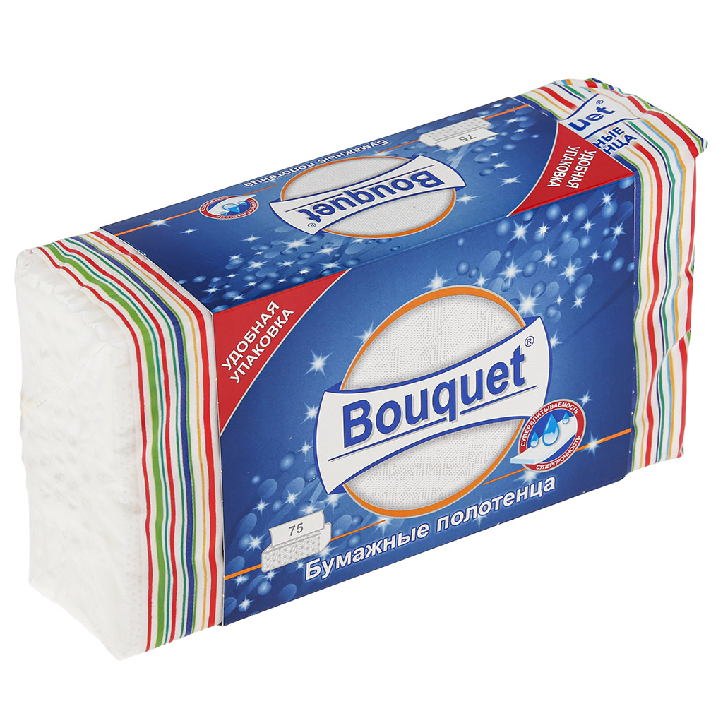 Полотенце бумажное 2-х слойное "Bouquet" 75л, 23х21,5см (Россия)